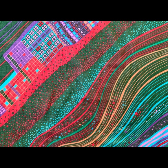 CHRISTIAN DIOR Vintage Graphic Green Purple Red Cotton Scarf 26” - Picture 4 of 6